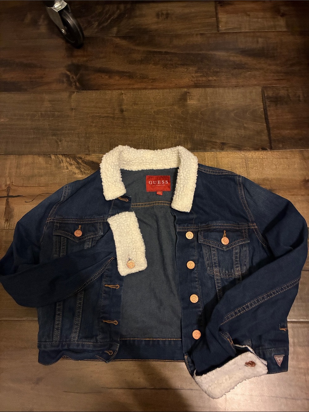 GUESS Blue Denim Jacket with White Sherpa Collar